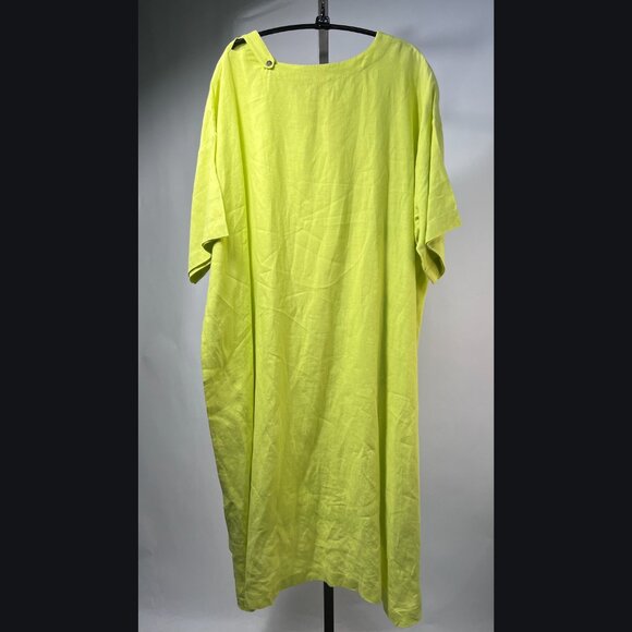 ESKANDAR Long Beachy Dress Short Sleeve Tunic Sz 0 Green Lemon 100% Woven Linen - Picture 2 of 6
